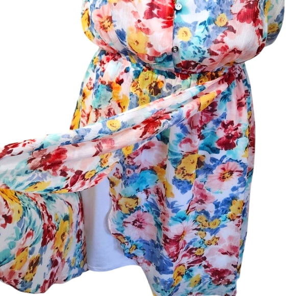 GUESS Floral Print Scoop Neck Mini Dress - Picture 6 of 14